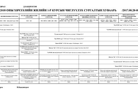 2017-2018 оны хичээлийн жилийн 1-р курсын чиглүүлэх сургалтын хуваарь